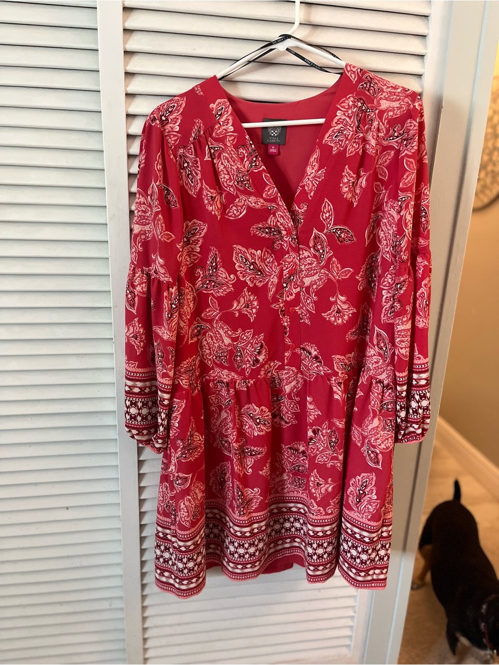 Vince Camuto Red Paisley Long Sleeve Dress